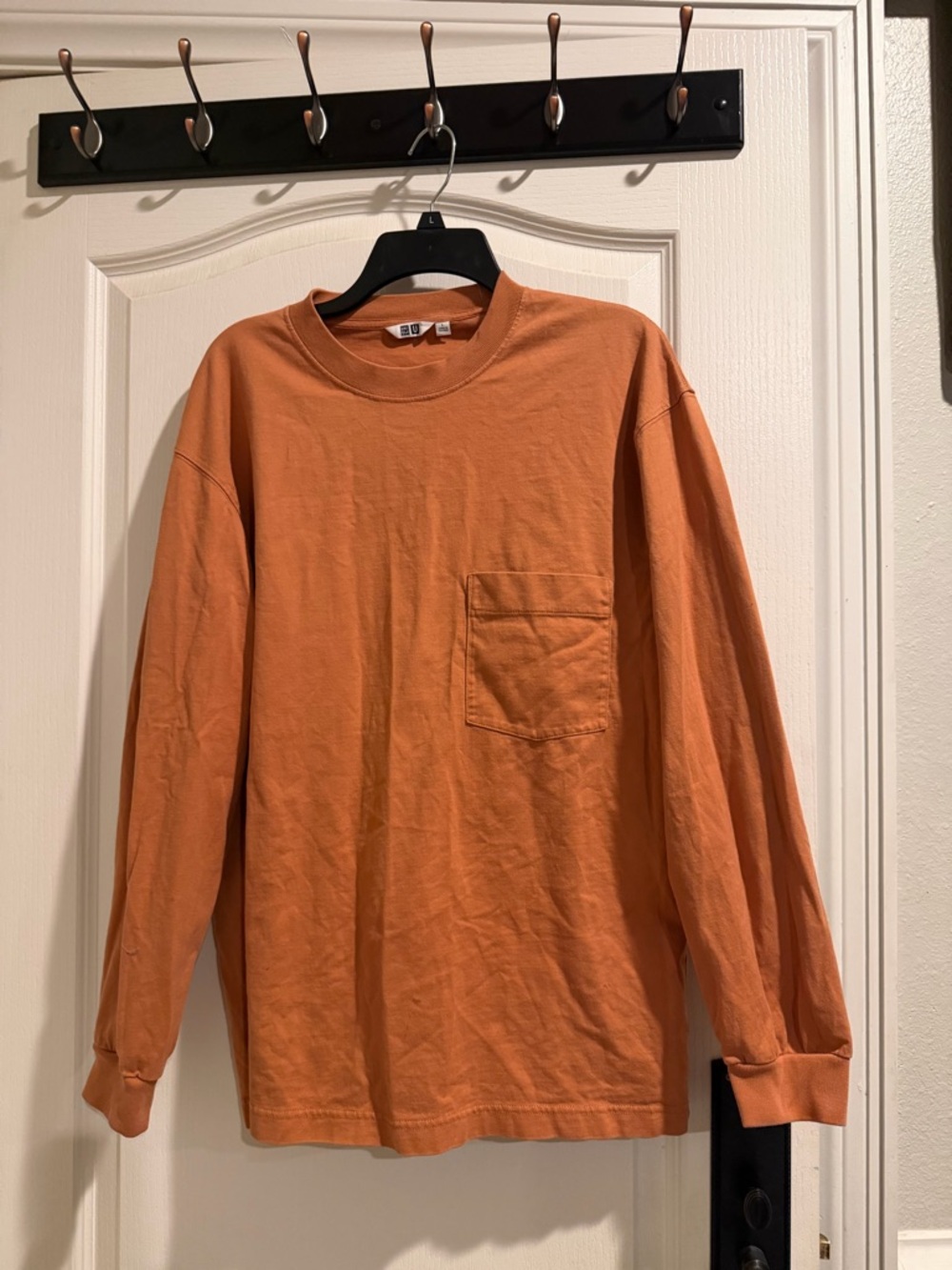 Uniqlo Men's Long-Sleeve Pocket Tee — Rust Orange
